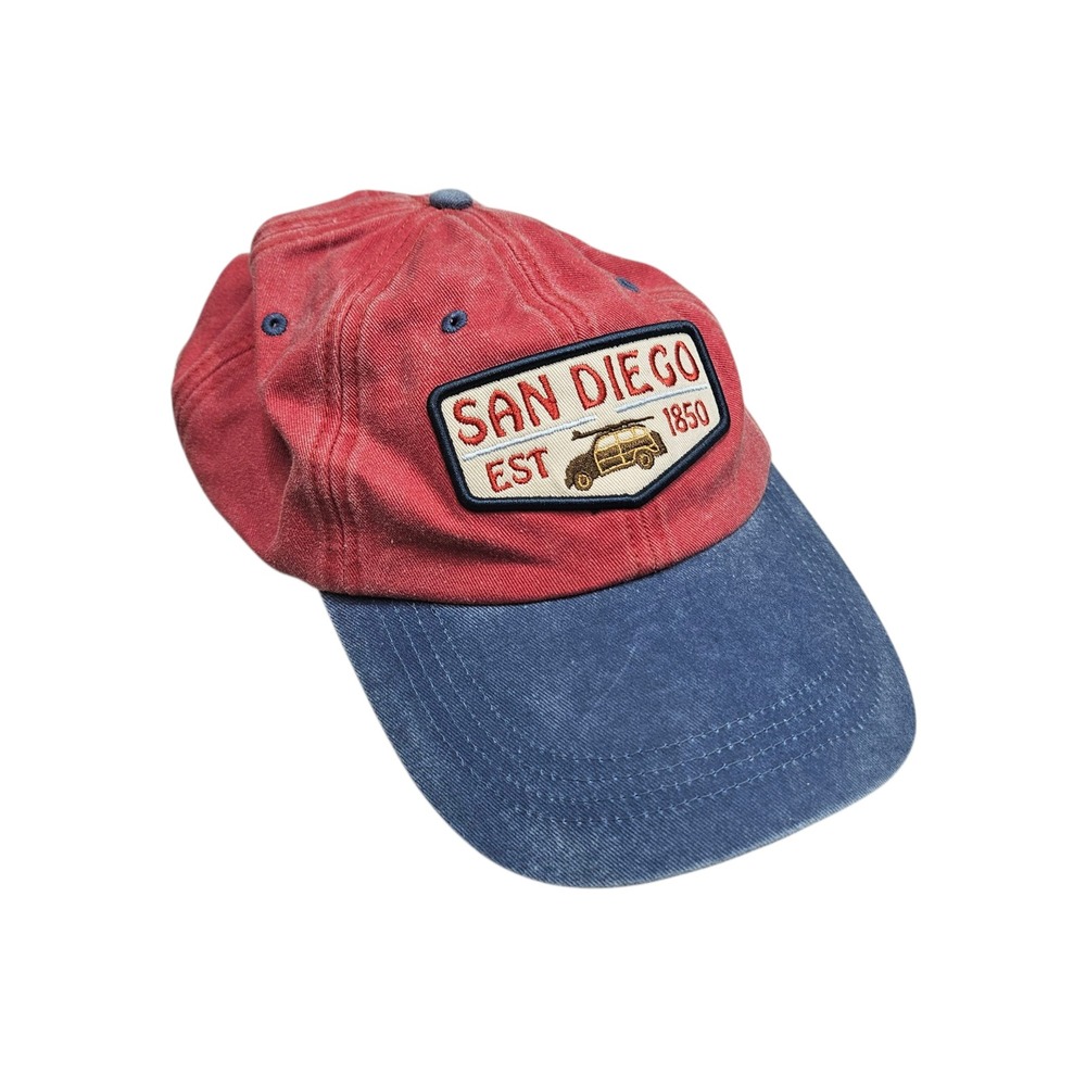San Diego Surf Van Embroidered Baseball Cap DK Caps‎ Red Blue Distressed Fading